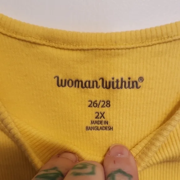 🔥Woman Within Ribbed Sunny Yellow Tank Top - Picture 2 of 4